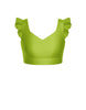 Solid Lycra Sweetheart Crop Top Gather Sleeve