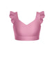Solid Lycra Sweetheart Crop Top Gather Sleeve