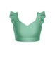 Solid Lycra Sweetheart Crop Top Gather Sleeve