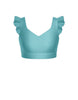 Solid Lycra Sweetheart Crop Top Gather Sleeve