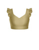 Solid Lycra Sweetheart Crop Top Gather Sleeve