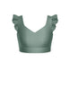 Solid Lycra Sweetheart Crop Top Gather Sleeve