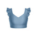 Solid Lycra Sweetheart Crop Top Gather Sleeve