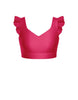Solid Lycra Sweetheart Crop Top Gather Sleeve
