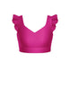 Solid Lycra Sweetheart Crop Top Gather Sleeve