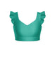 Solid Lycra Sweetheart Crop Top Gather Sleeve