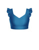 Solid Lycra Sweetheart Crop Top Gather Sleeve