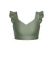 Solid Lycra Sweetheart Crop Top Gather Sleeve