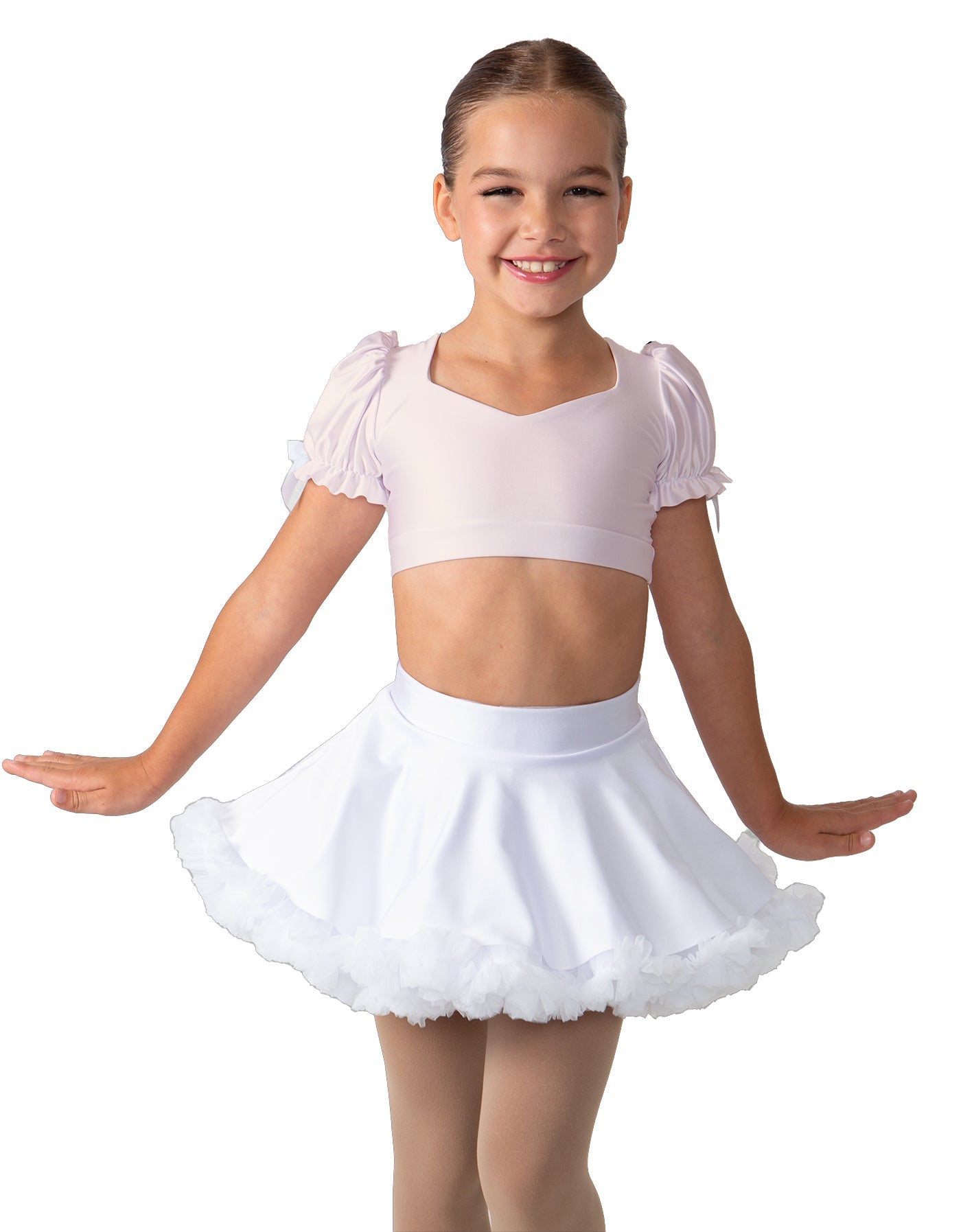 Solid Lycra Sweetheart Puff Sleeve Crop Top with Triangle Back