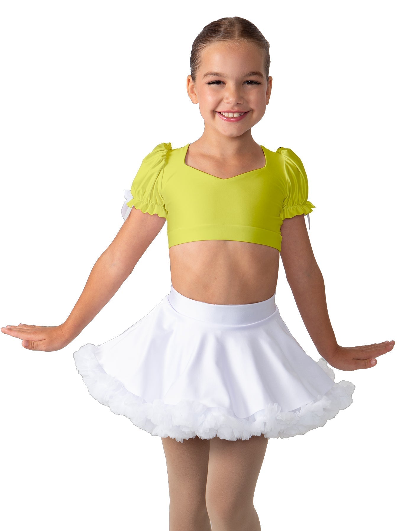 Solid Lycra Sweetheart Puff Sleeve Crop Top with Triangle Back