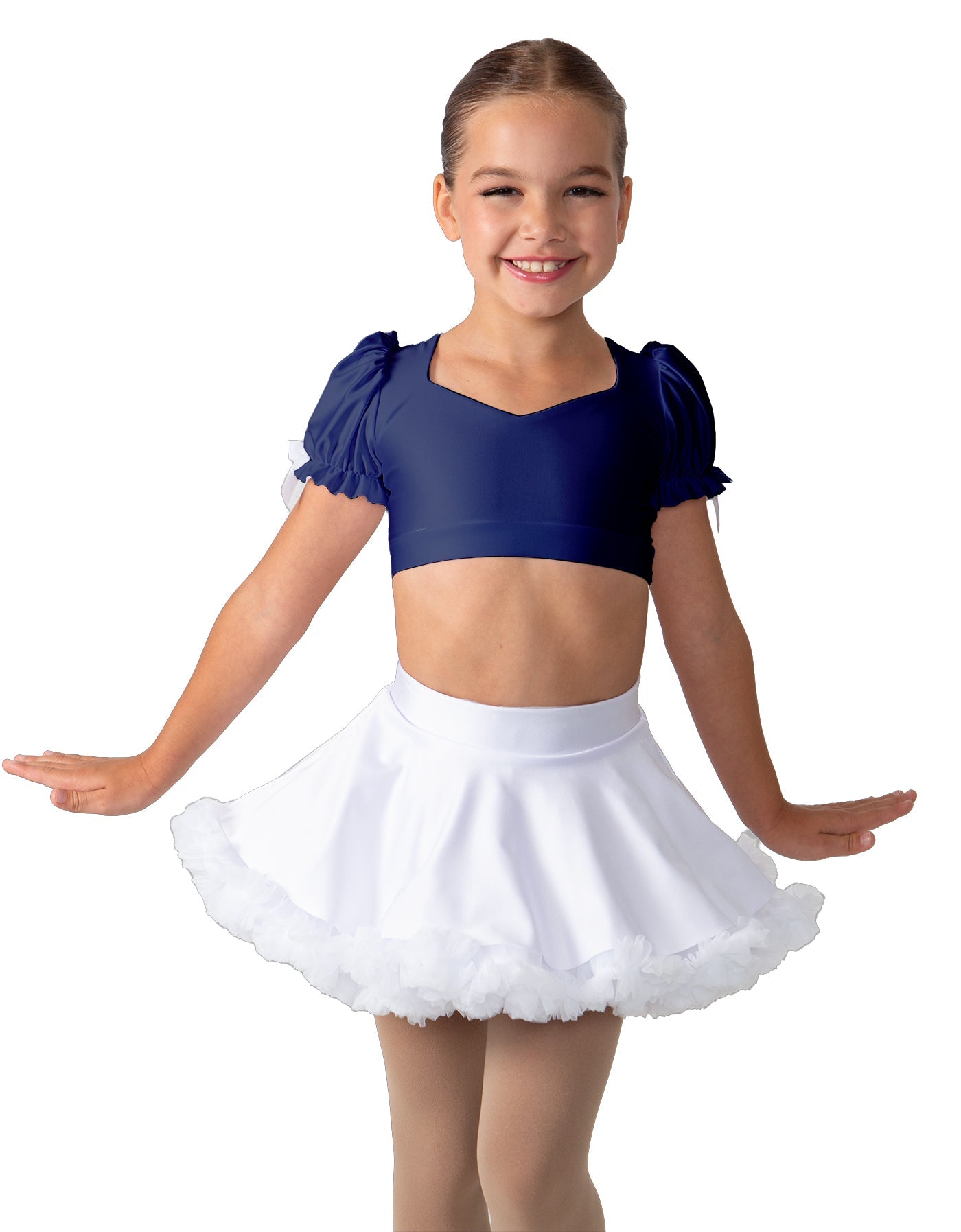 Solid Lycra Sweetheart Puff Sleeve Crop Top with Triangle Back