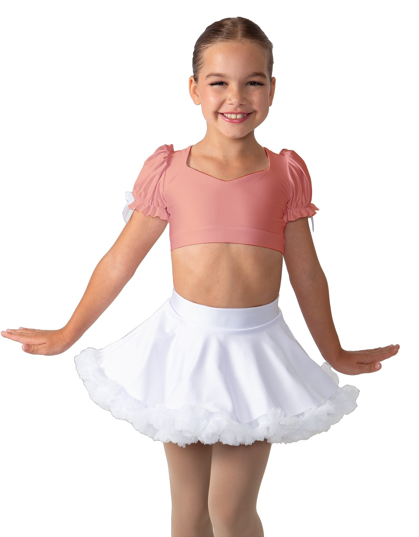 Solid Lycra Sweetheart Puff Sleeve Crop Top with Triangle Back