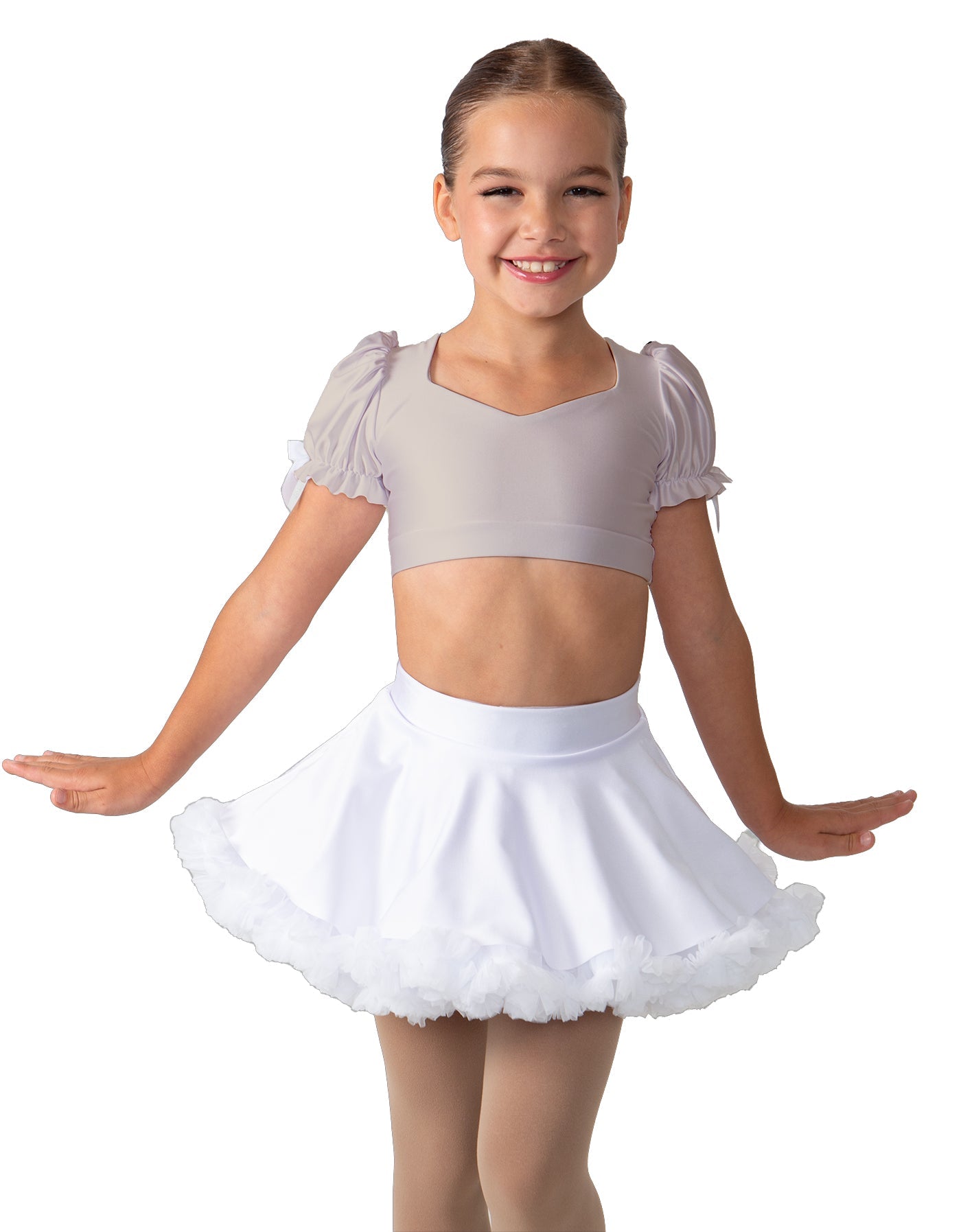 Solid Lycra Sweetheart Puff Sleeve Crop Top with Triangle Back