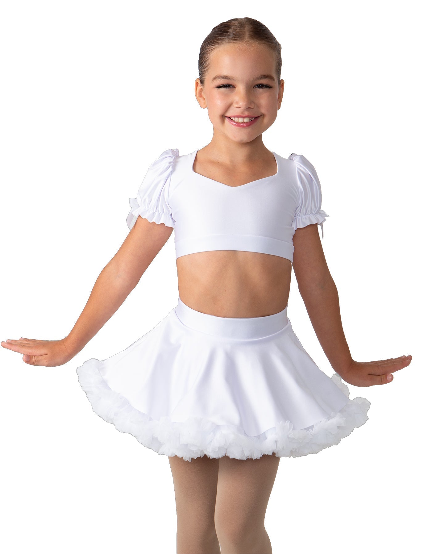 Solid Lycra Sweetheart Puff Sleeve Crop Top with Triangle Back