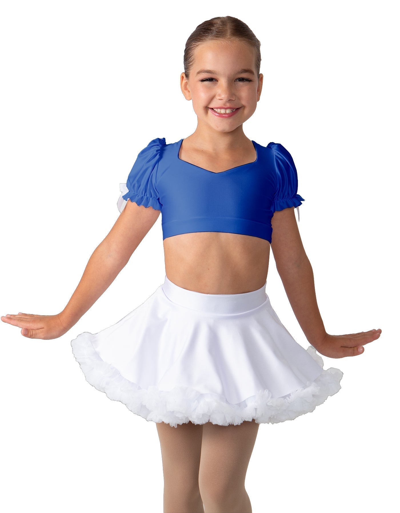 Solid Lycra Sweetheart Puff Sleeve Crop Top with Triangle Back