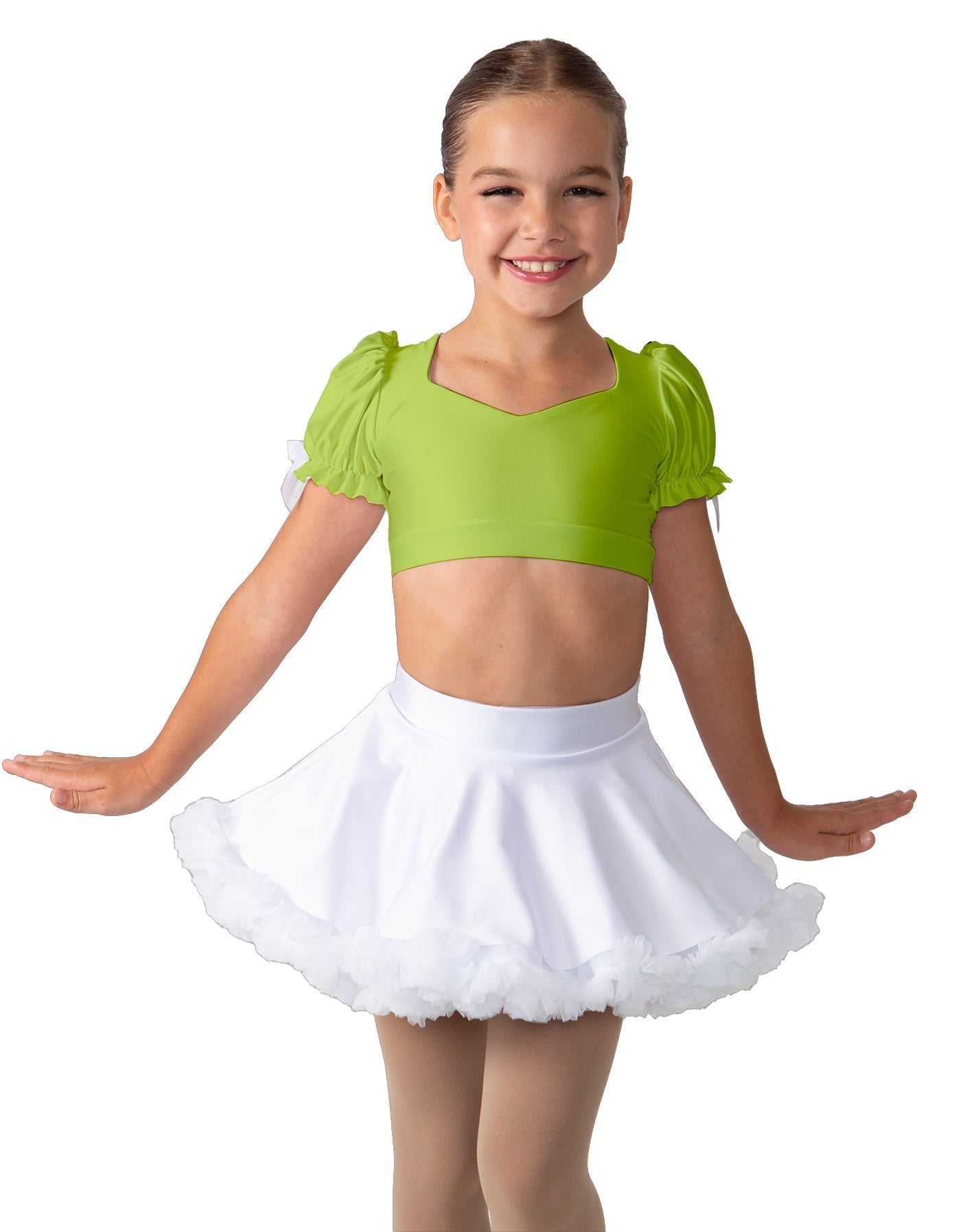 Solid Lycra Sweetheart Puff Sleeve Crop Top with Triangle Back