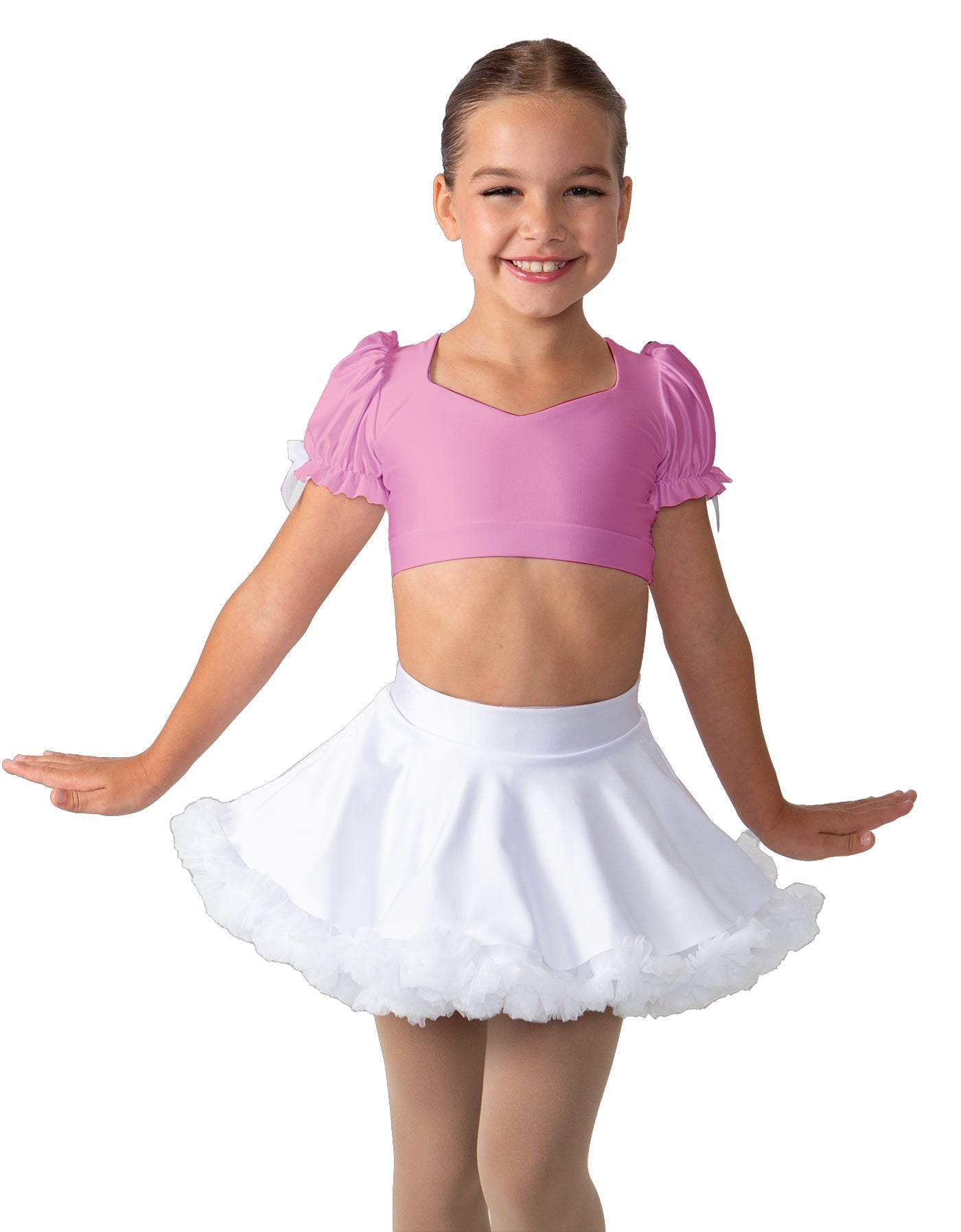 Solid Lycra Sweetheart Puff Sleeve Crop Top with Triangle Back