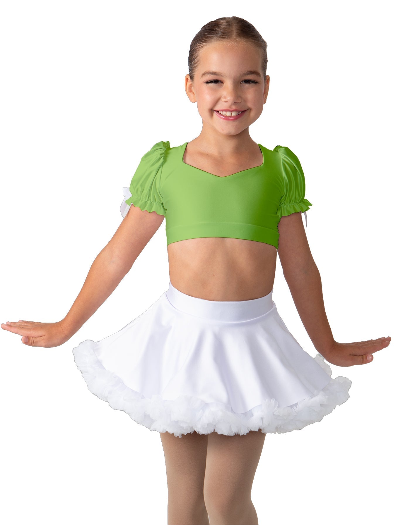 Solid Lycra Sweetheart Puff Sleeve Crop Top with Triangle Back