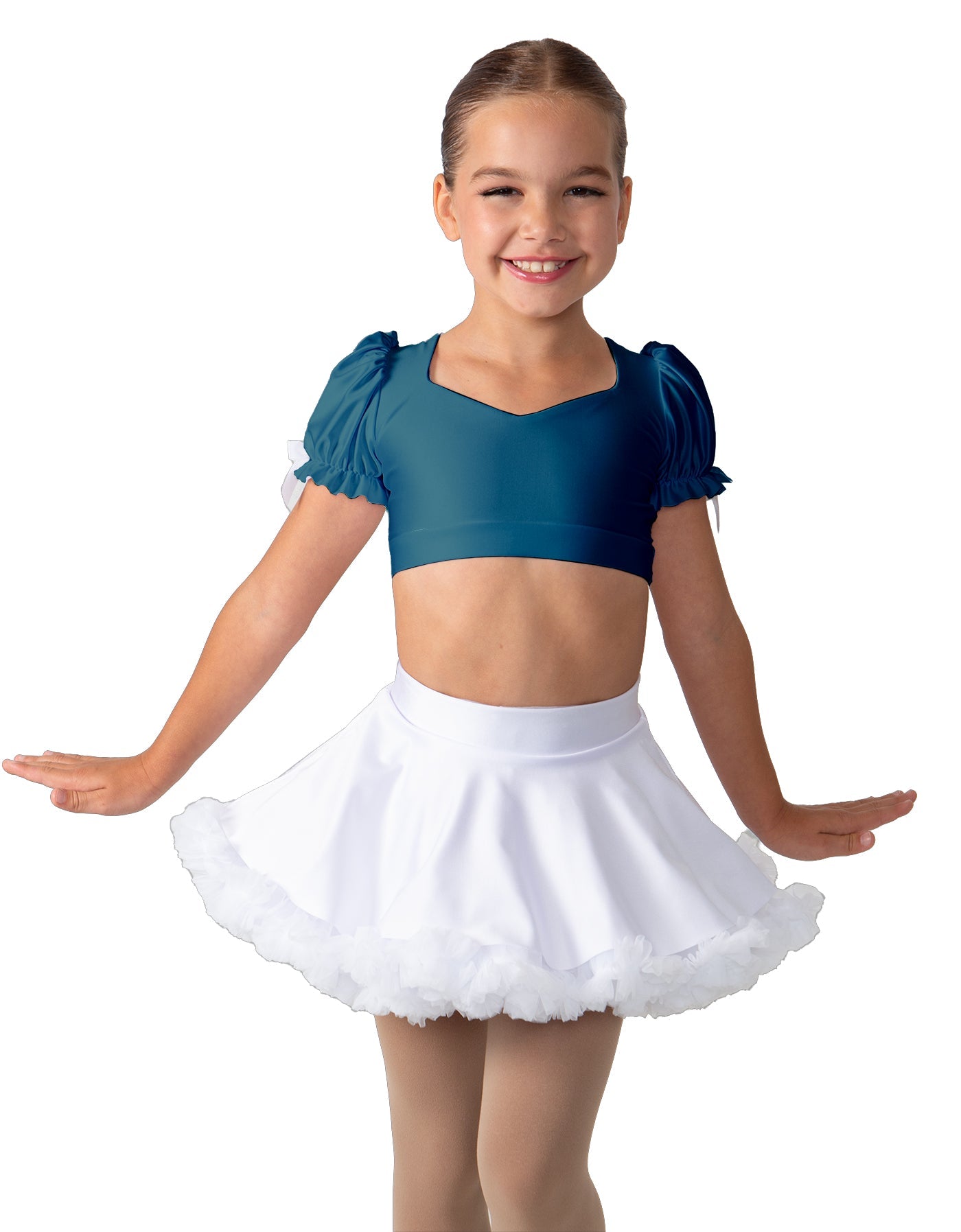 Solid Lycra Sweetheart Puff Sleeve Crop Top with Triangle Back