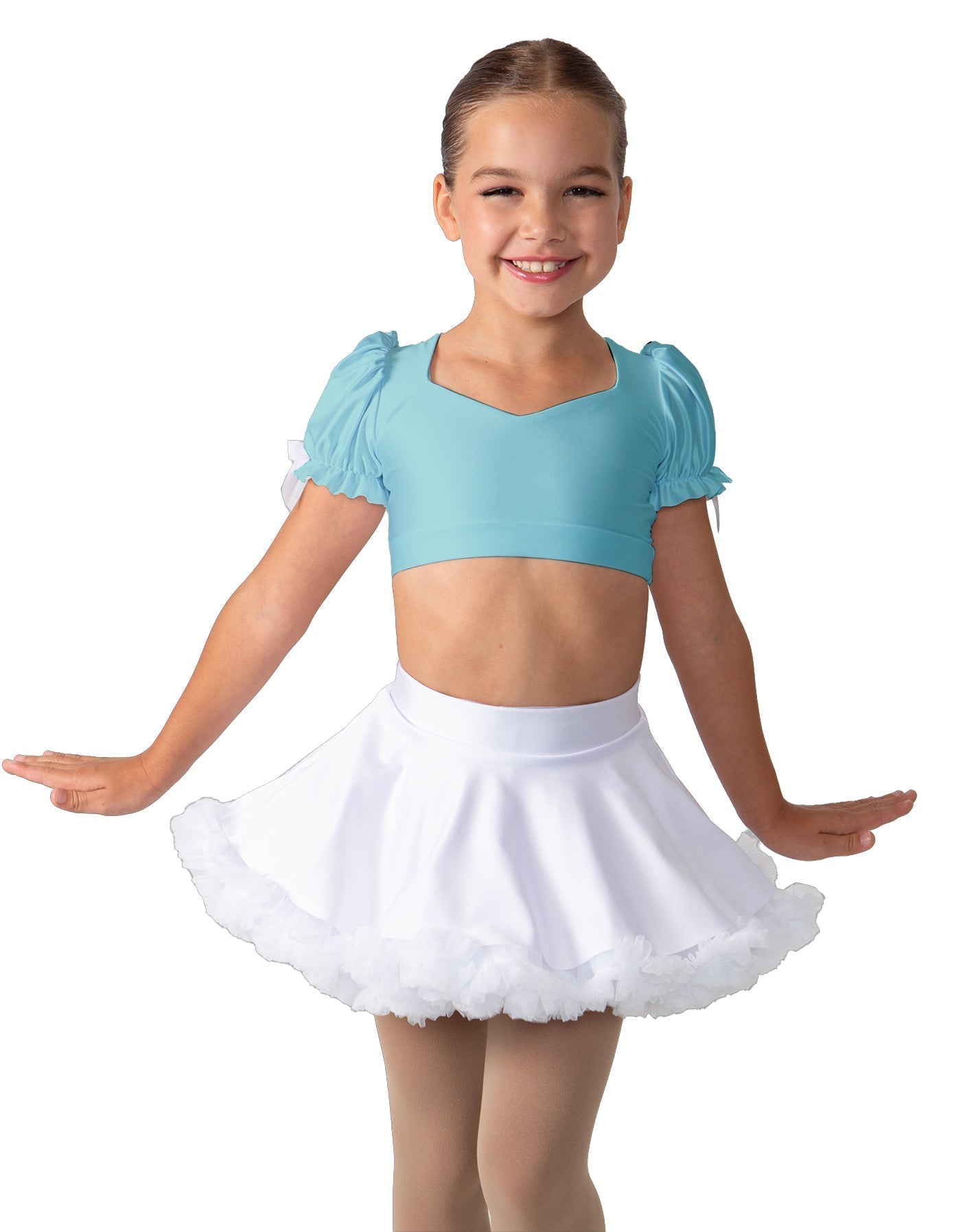 Solid Lycra Sweetheart Puff Sleeve Crop Top with Triangle Back