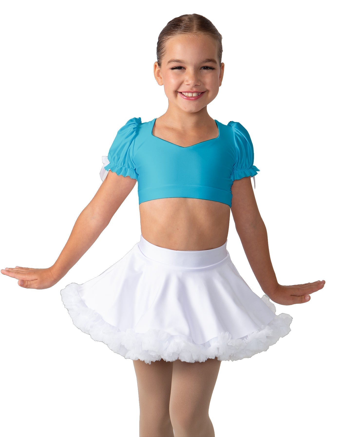 Solid Lycra Sweetheart Puff Sleeve Crop Top with Triangle Back