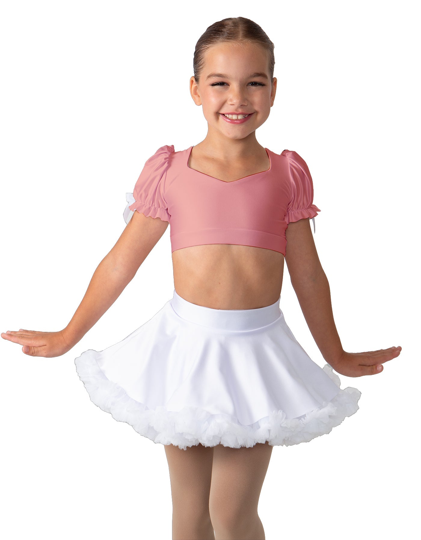 Solid Lycra Sweetheart Puff Sleeve Crop Top with Triangle Back