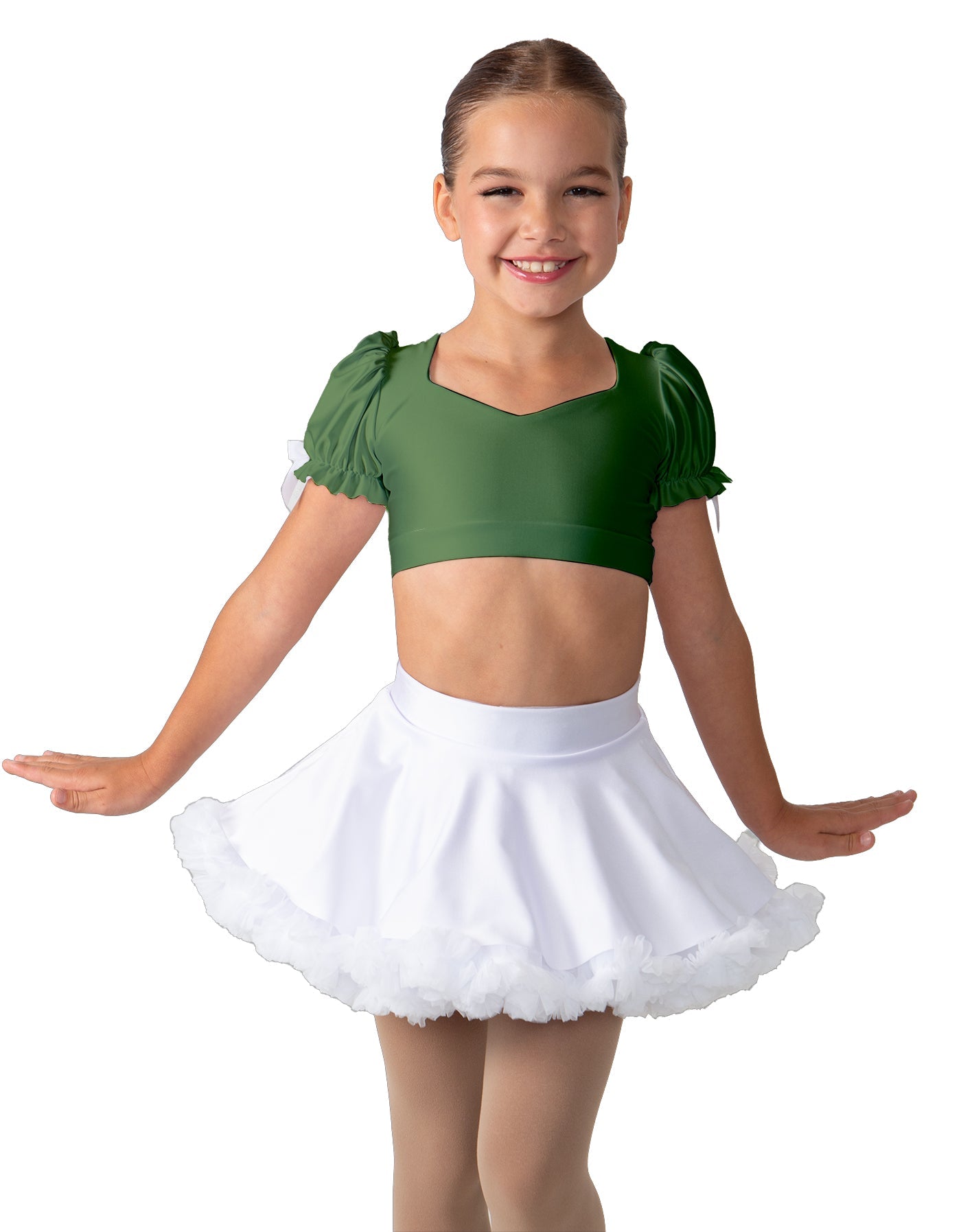 Solid Lycra Sweetheart Puff Sleeve Crop Top with Triangle Back