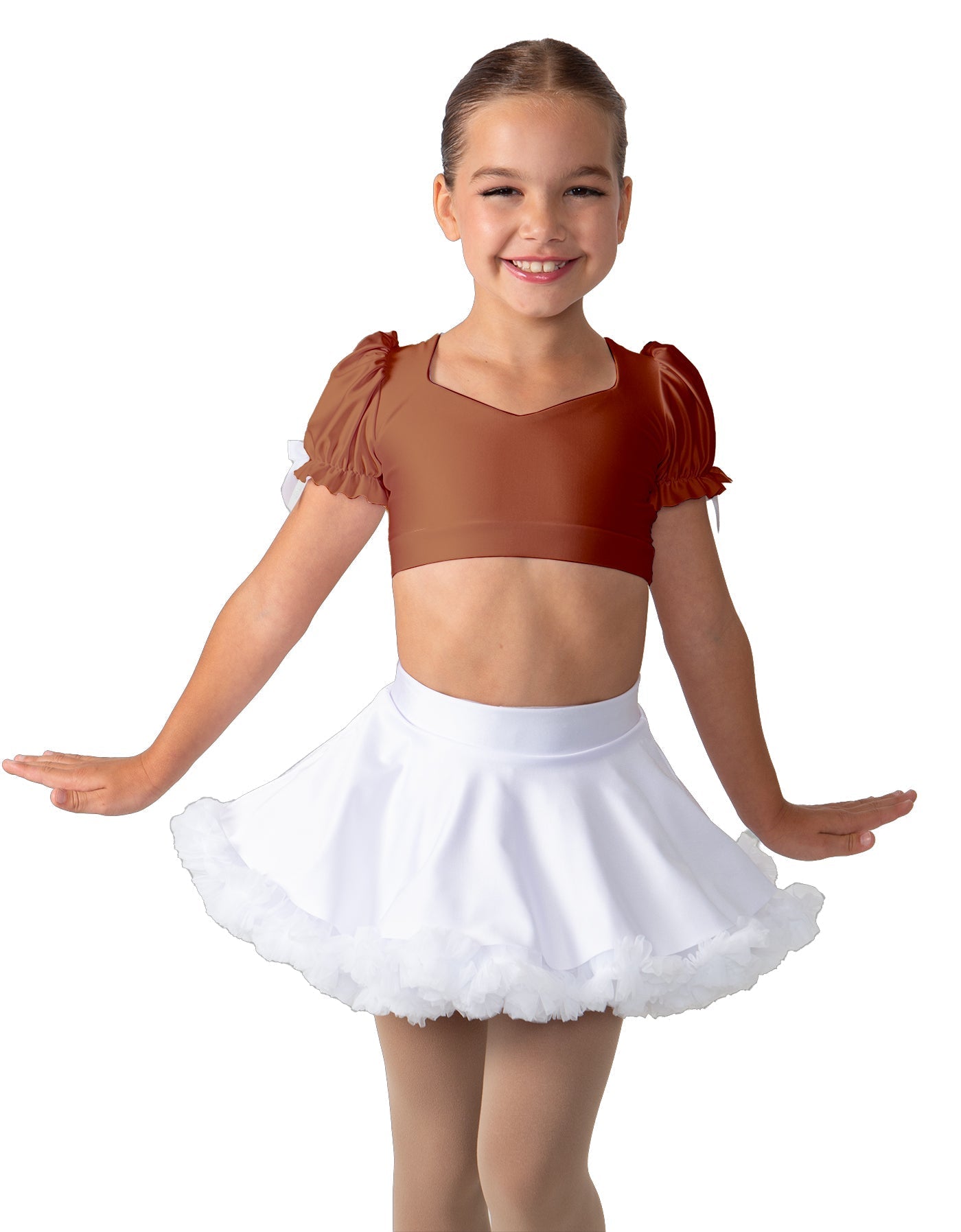 Solid Lycra Sweetheart Puff Sleeve Crop Top with Triangle Back