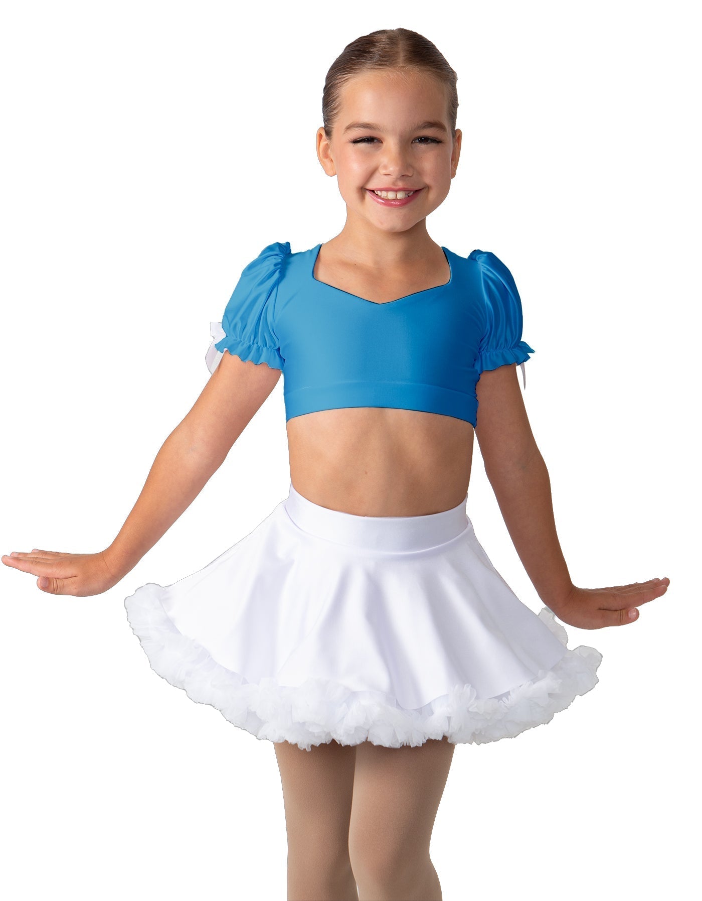 Solid Lycra Sweetheart Puff Sleeve Crop Top with Triangle Back