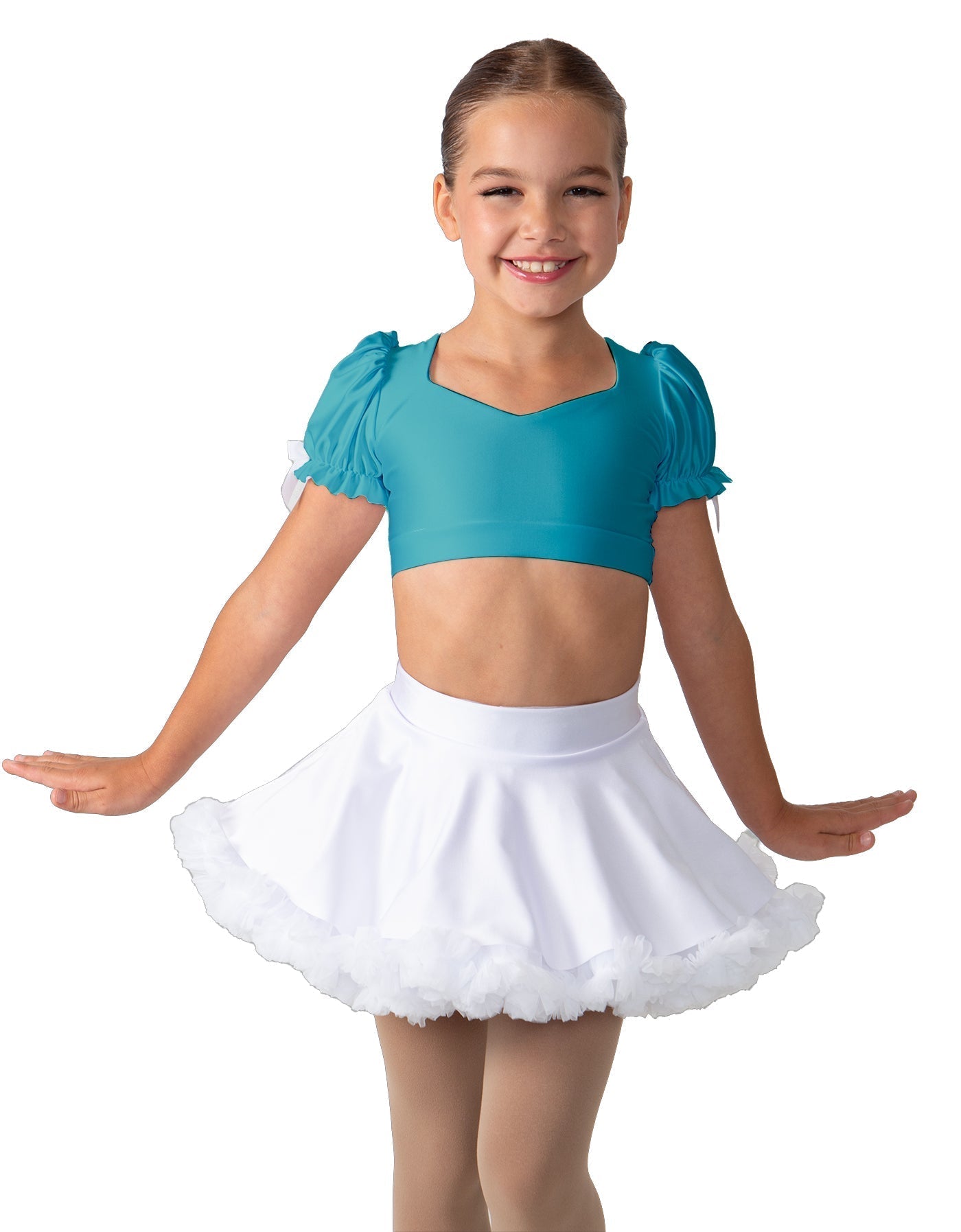Solid Lycra Sweetheart Puff Sleeve Crop Top with Triangle Back