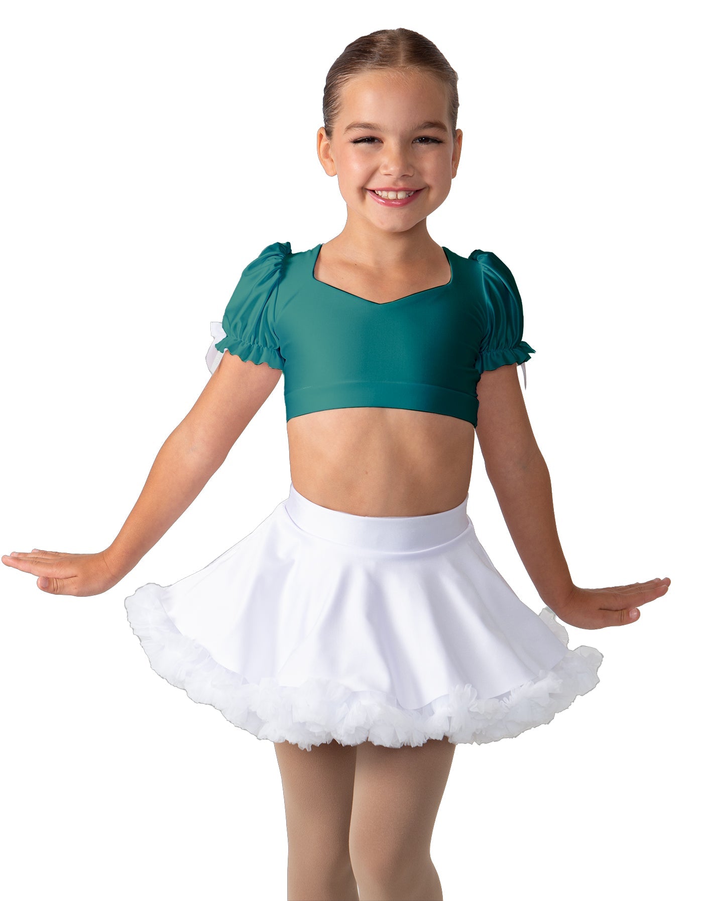 Solid Lycra Sweetheart Puff Sleeve Crop Top with Triangle Back