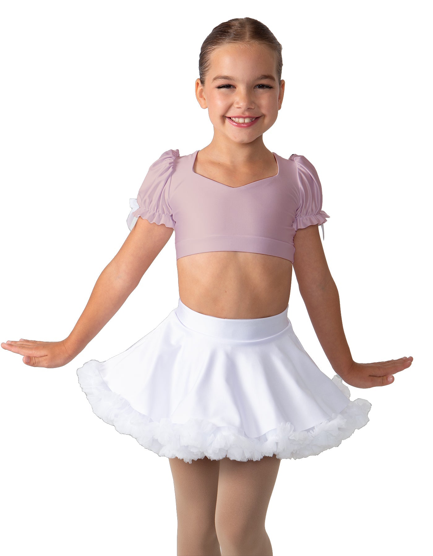 Solid Lycra Sweetheart Puff Sleeve Crop Top with Triangle Back