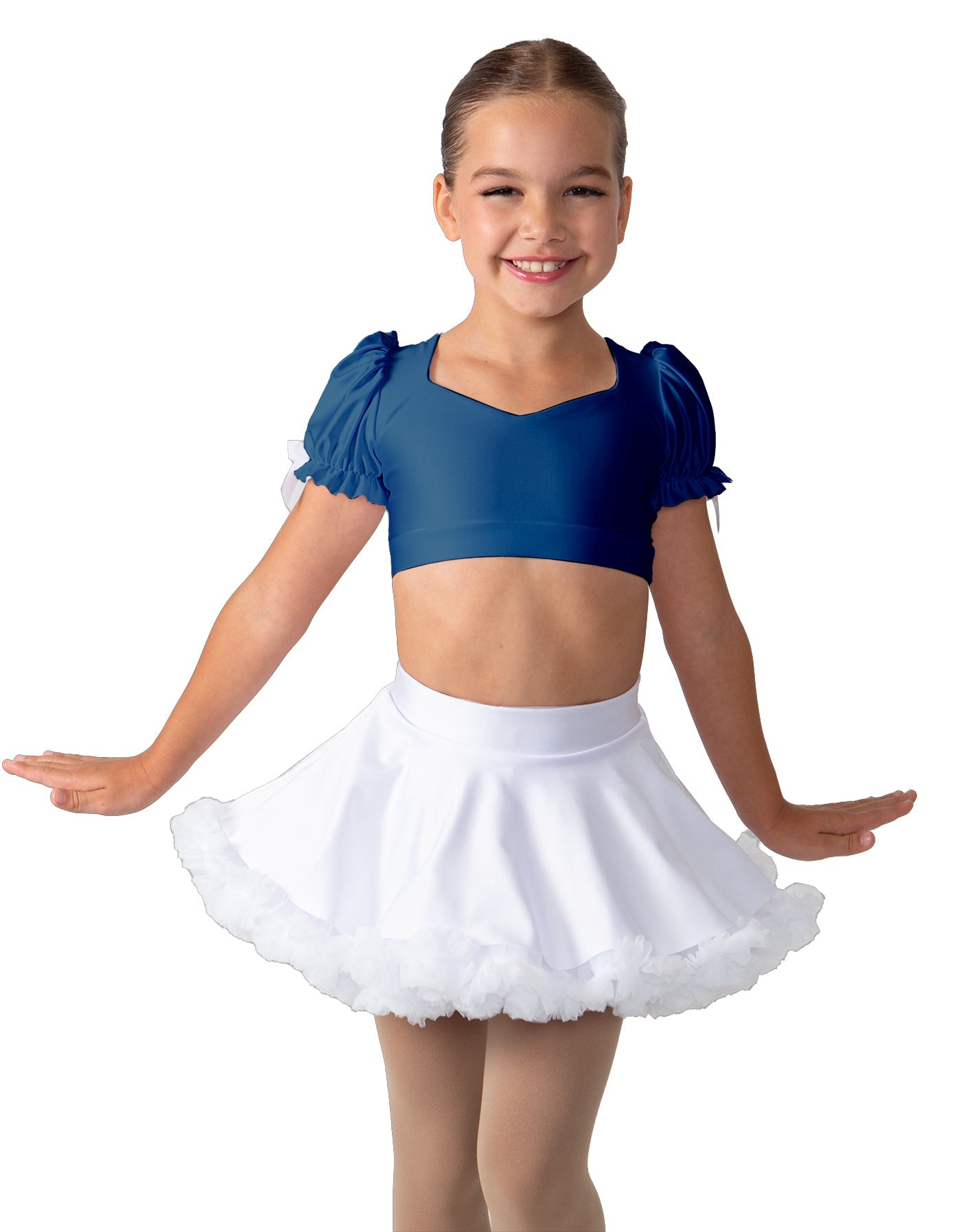 Solid Lycra Sweetheart Puff Sleeve Crop Top with Triangle Back