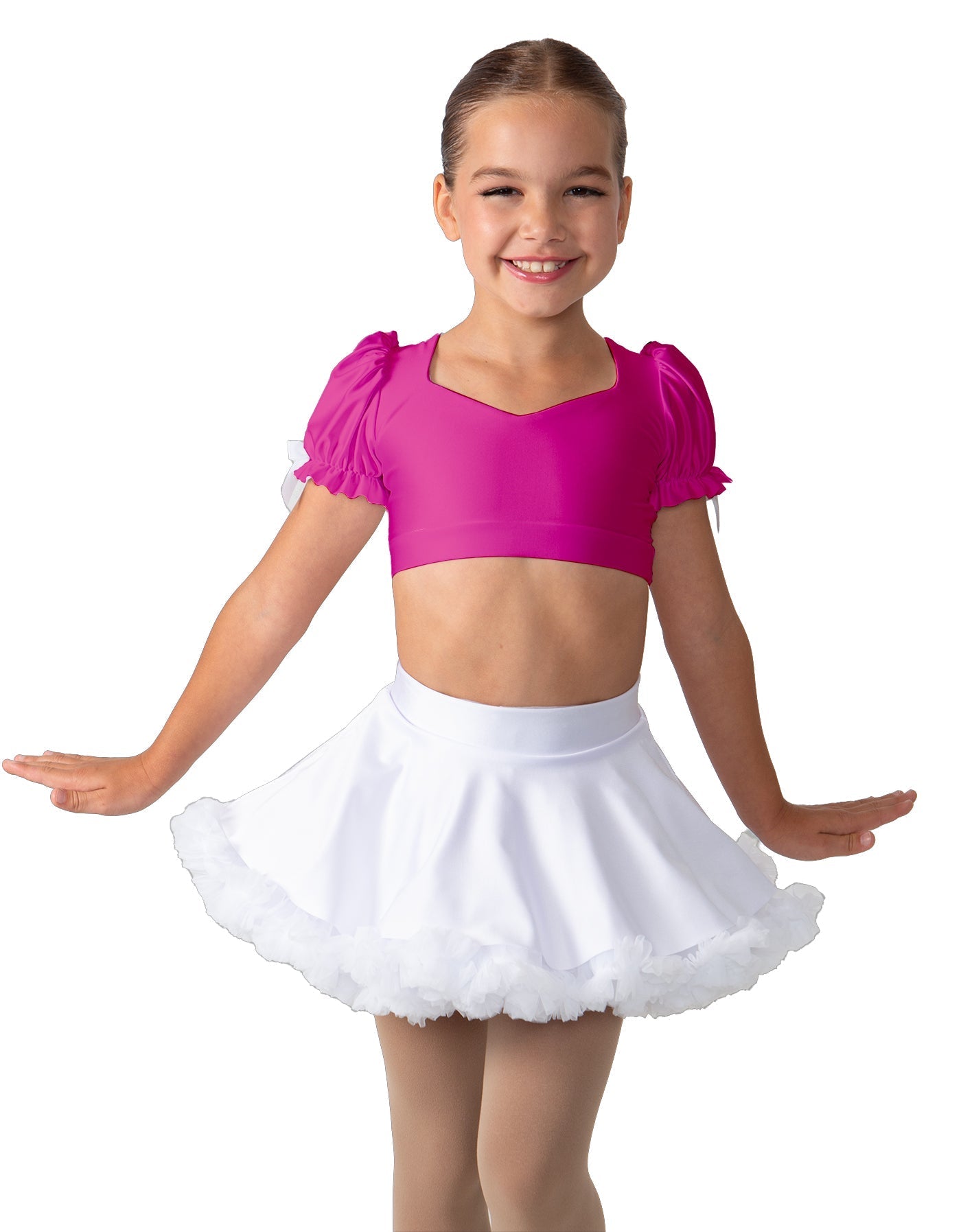 Solid Lycra Sweetheart Puff Sleeve Crop Top with Triangle Back