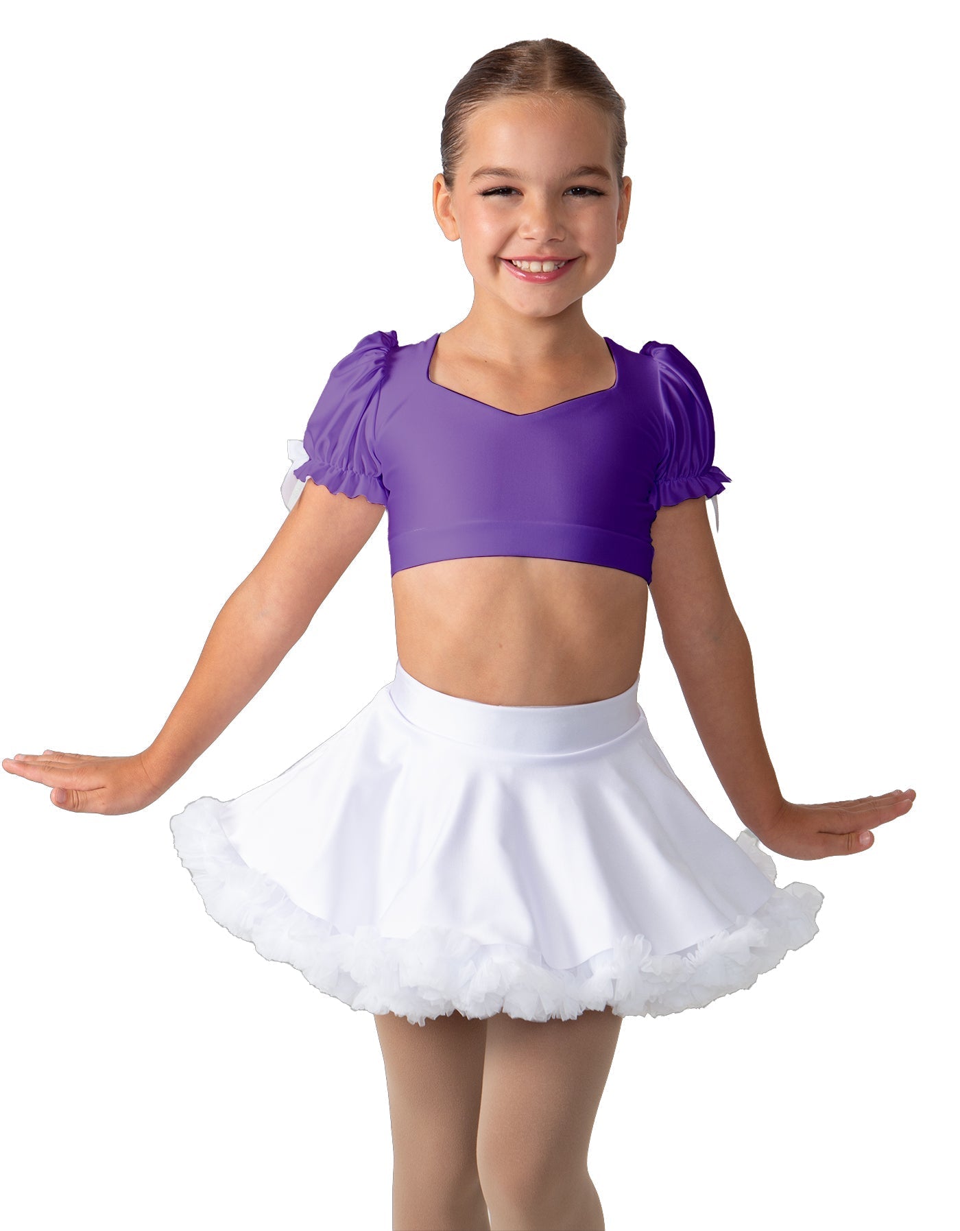 Solid Lycra Sweetheart Puff Sleeve Crop Top with Triangle Back
