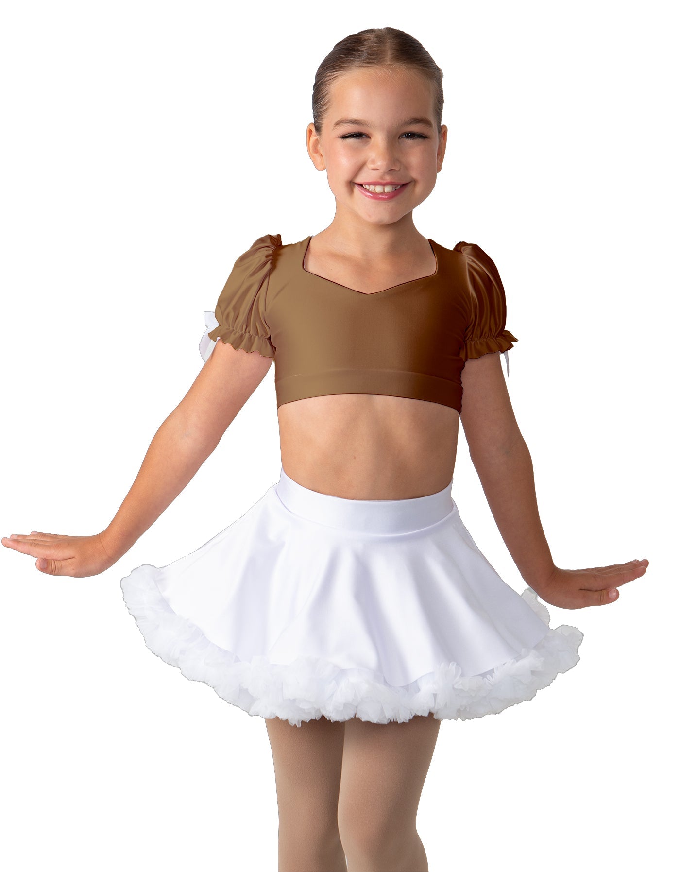 Solid Lycra Sweetheart Puff Sleeve Crop Top with Triangle Back