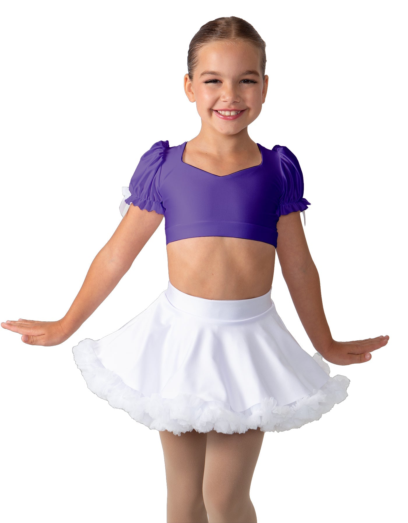 Solid Lycra Sweetheart Puff Sleeve Crop Top with Triangle Back