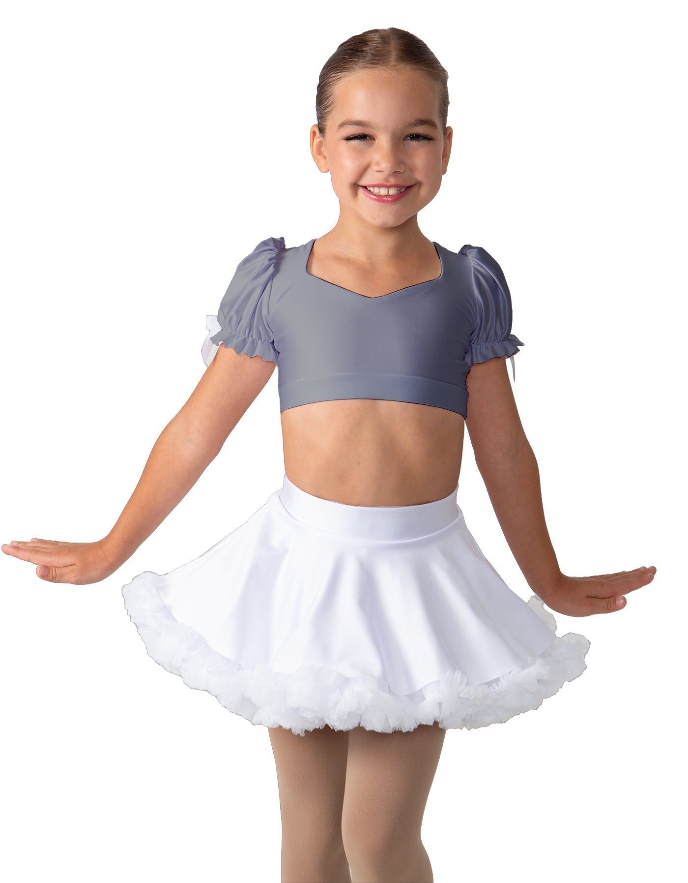 Solid Lycra Sweetheart Puff Sleeve Crop Top with Triangle Back