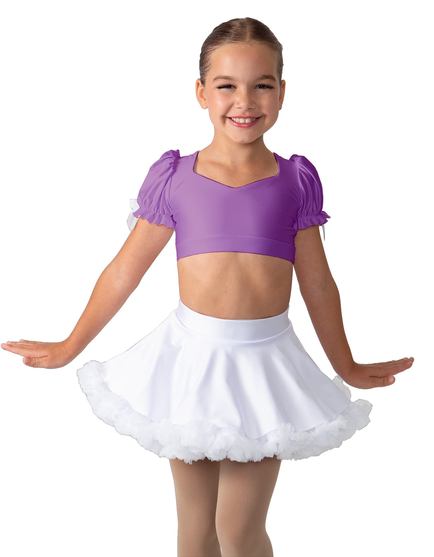 Solid Lycra Sweetheart Puff Sleeve Crop Top with Triangle Back