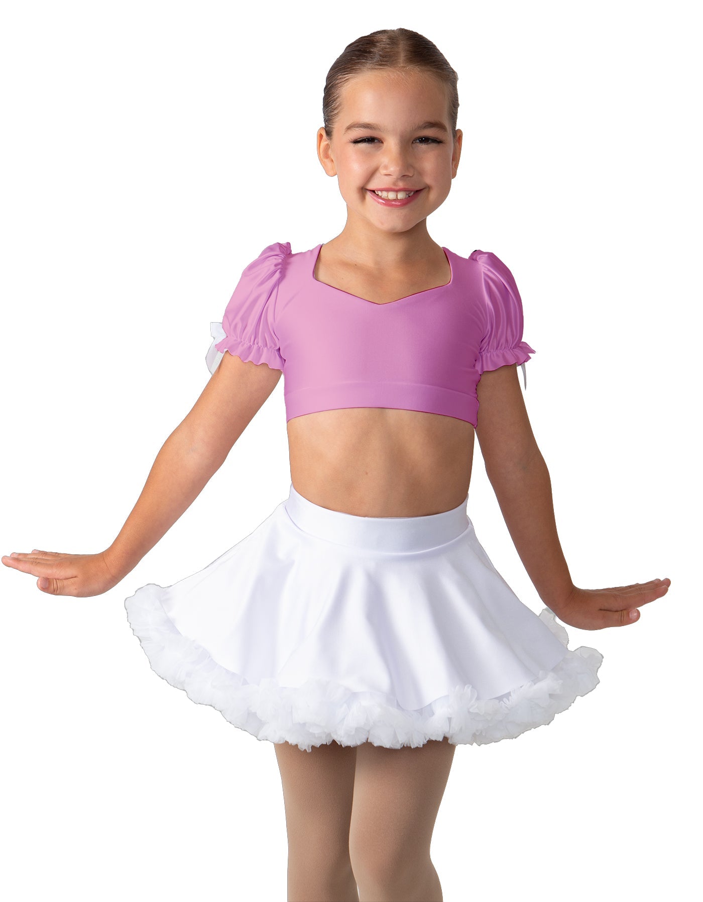 Solid Lycra Sweetheart Puff Sleeve Crop Top with Triangle Back