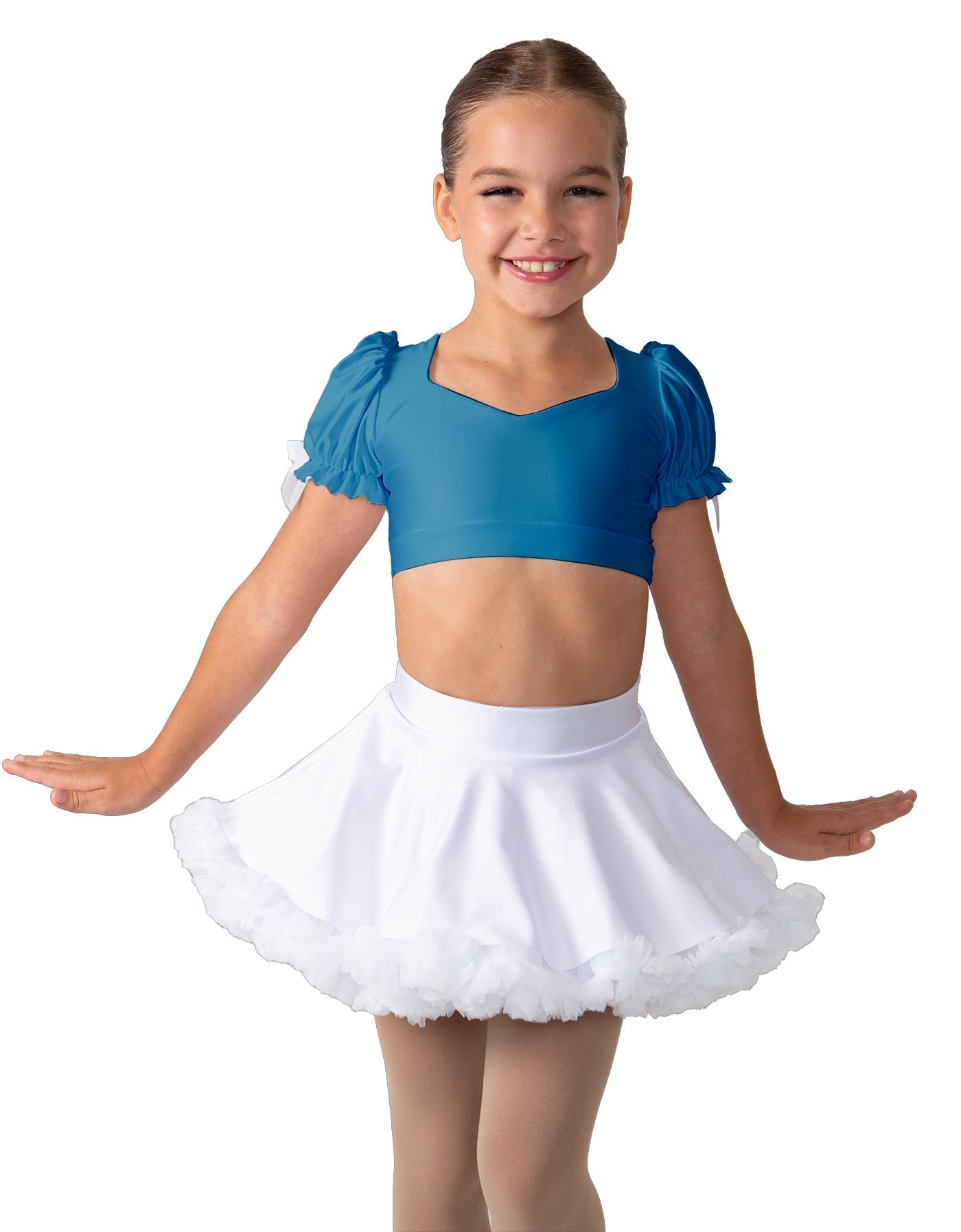 Solid Lycra Sweetheart Puff Sleeve Crop Top with Triangle Back