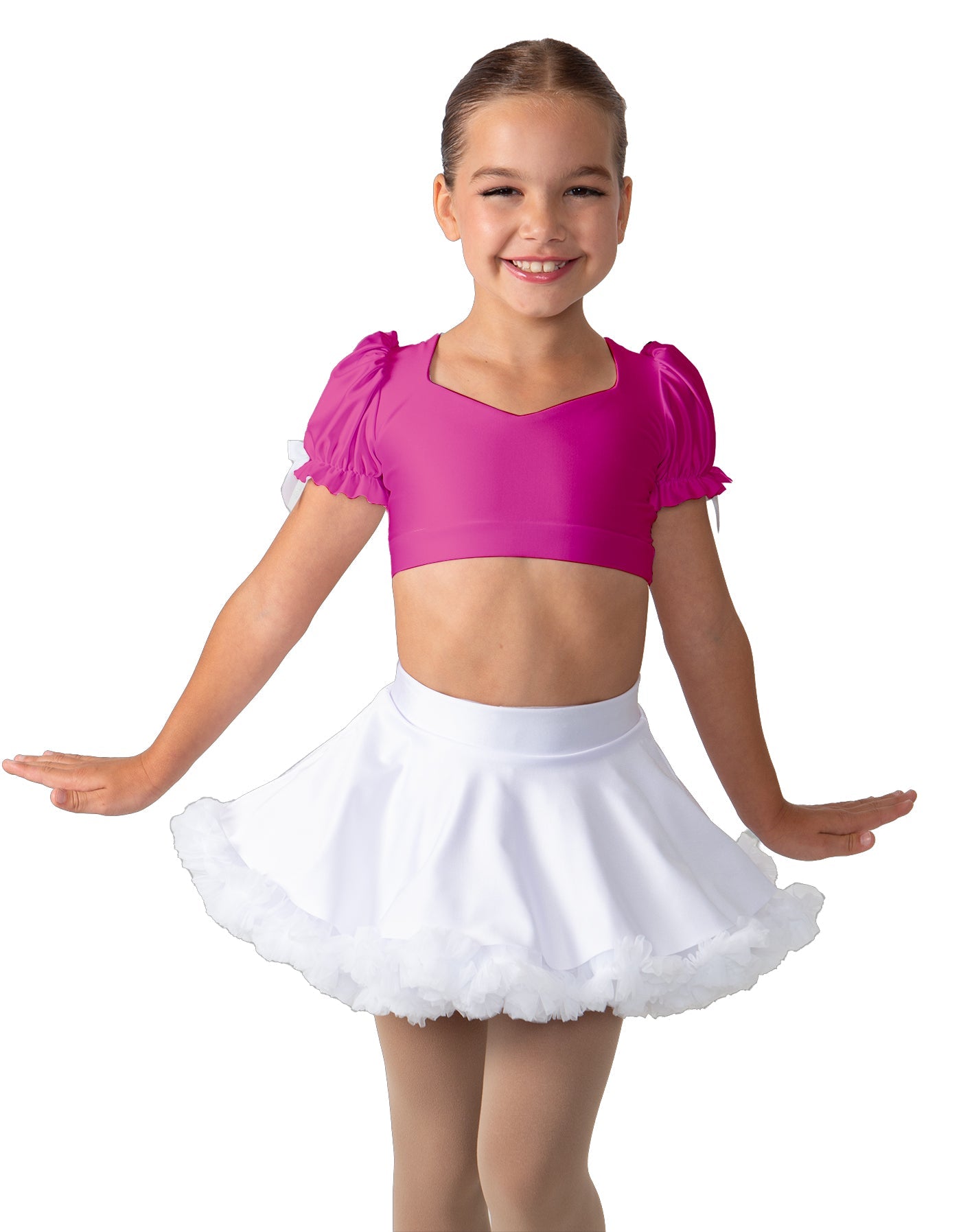 Solid Lycra Sweetheart Puff Sleeve Crop Top with Triangle Back