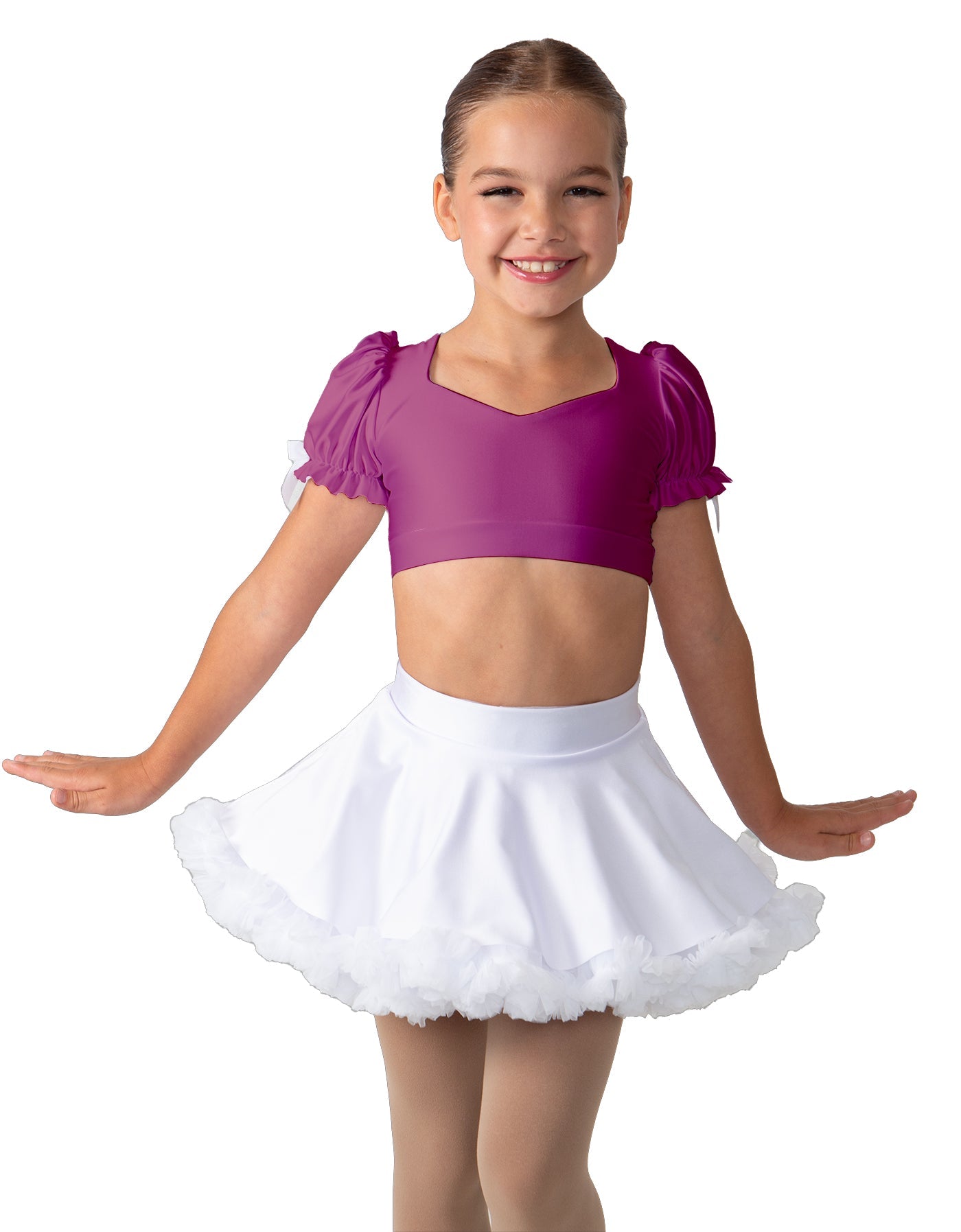 Solid Lycra Sweetheart Puff Sleeve Crop Top with Triangle Back
