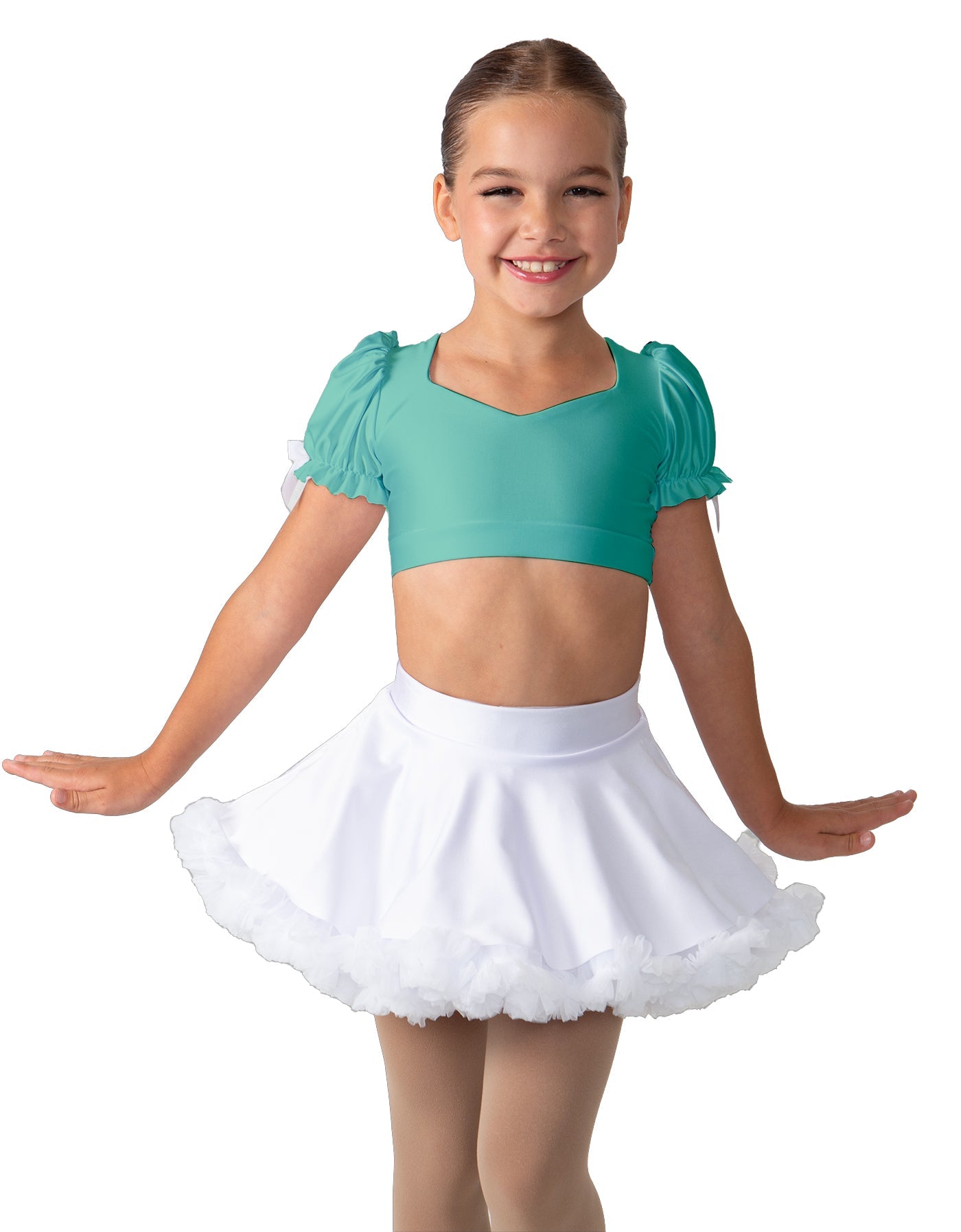 Solid Lycra Sweetheart Puff Sleeve Crop Top with Triangle Back
