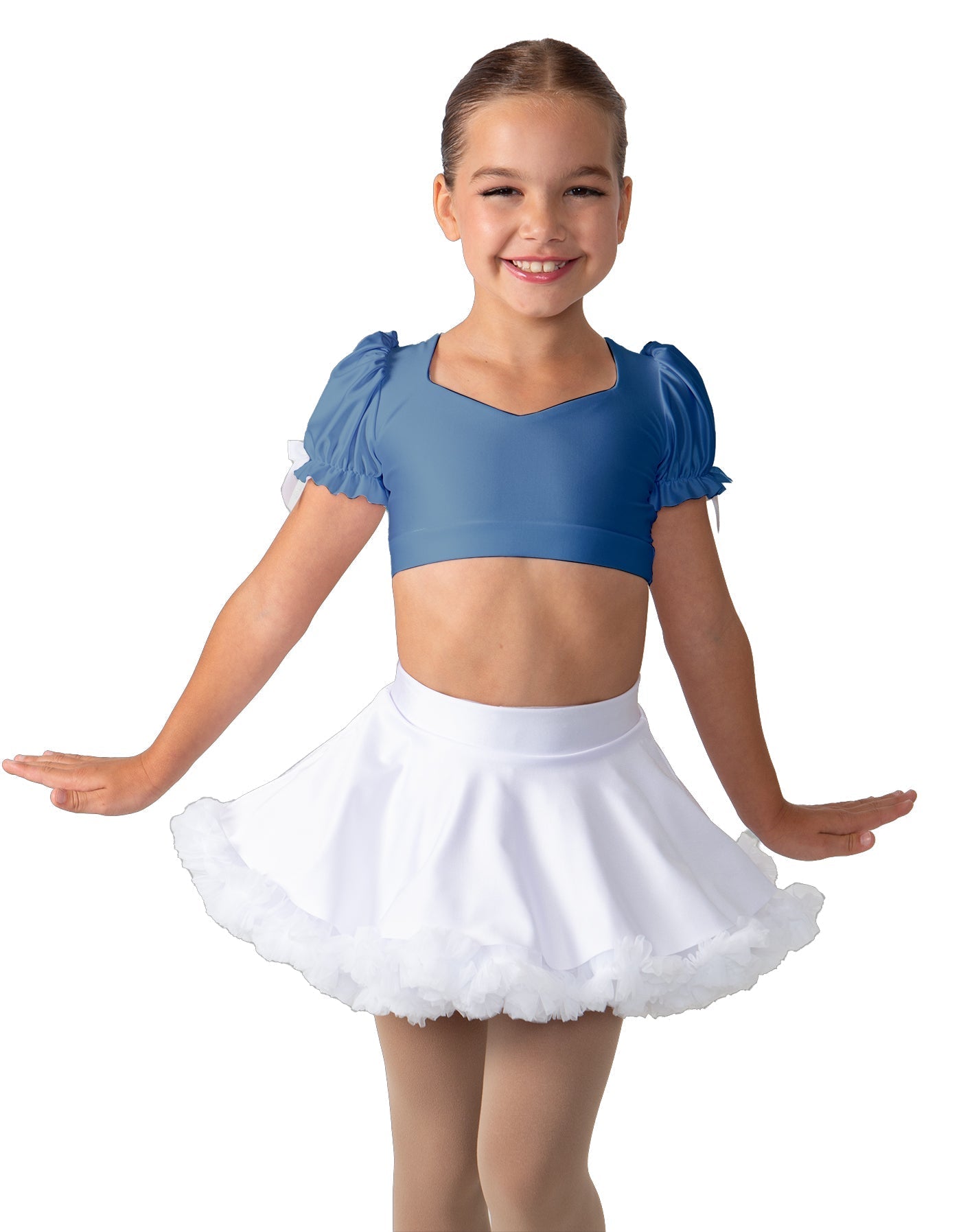 Solid Lycra Sweetheart Puff Sleeve Crop Top with Triangle Back