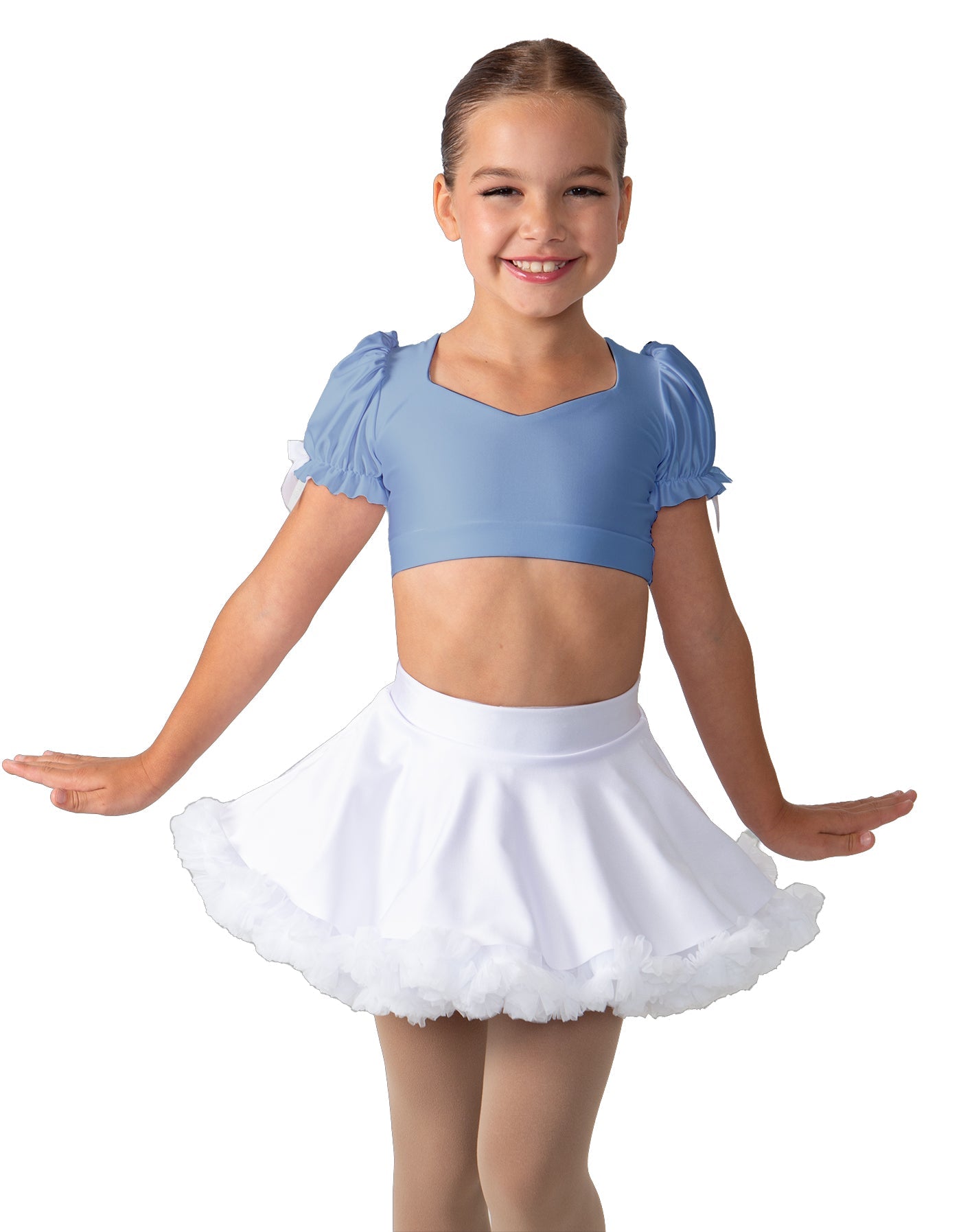 Solid Lycra Sweetheart Puff Sleeve Crop Top with Triangle Back