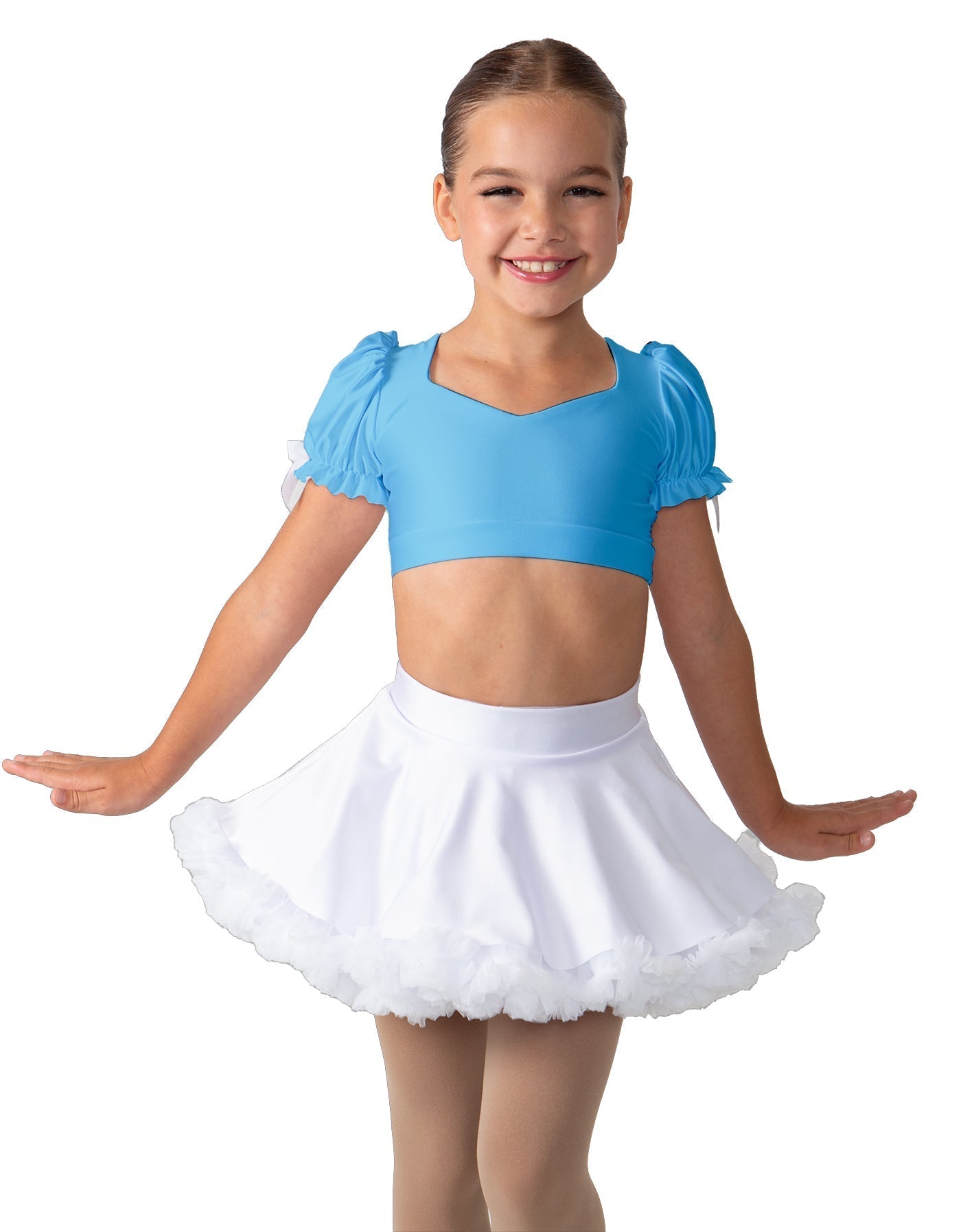 Solid Lycra Sweetheart Puff Sleeve Crop Top with Triangle Back