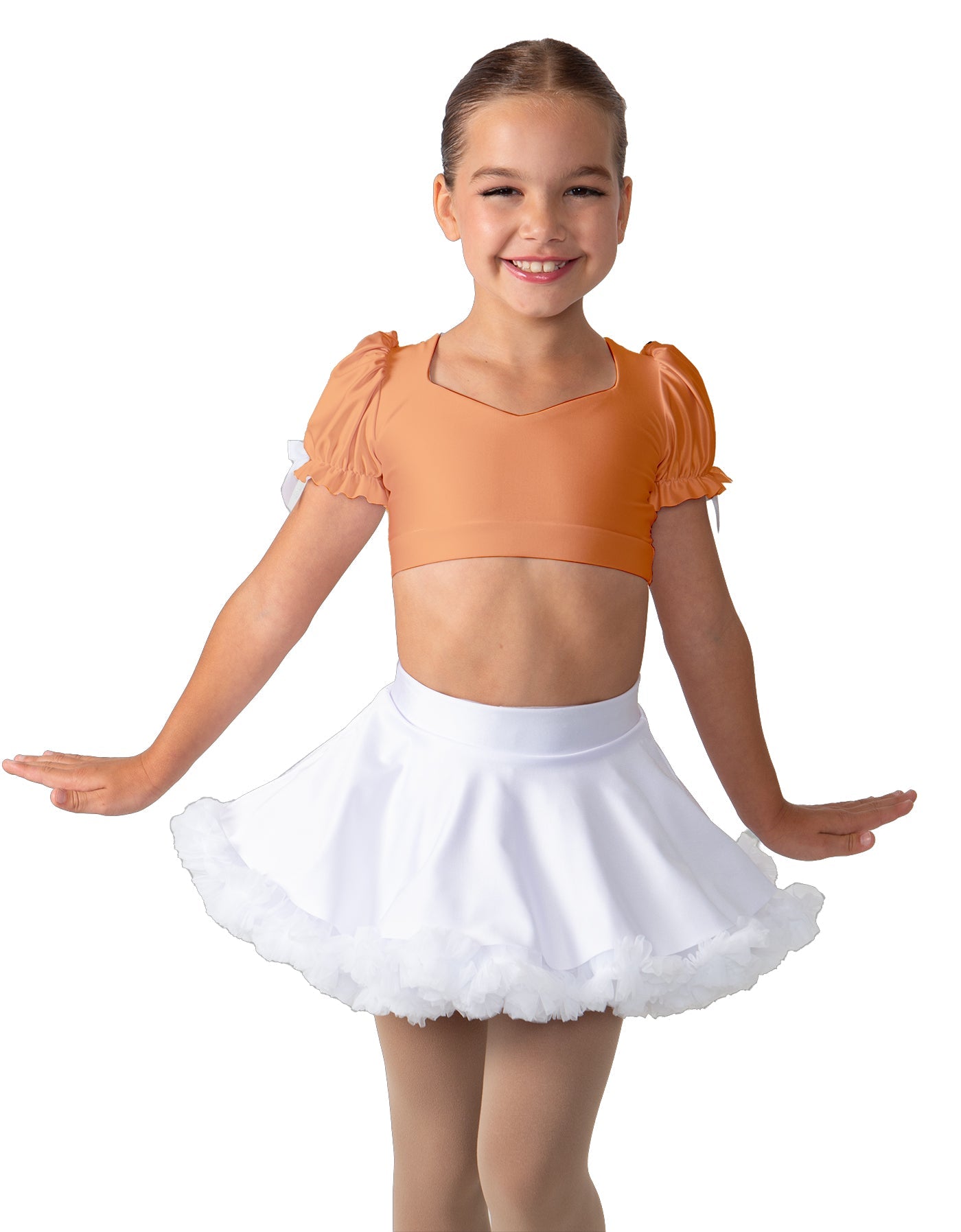 Solid Lycra Sweetheart Puff Sleeve Crop Top with Triangle Back