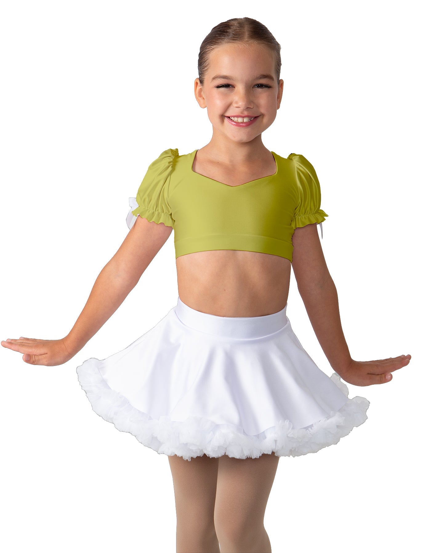 Solid Lycra Sweetheart Puff Sleeve Crop Top with Triangle Back