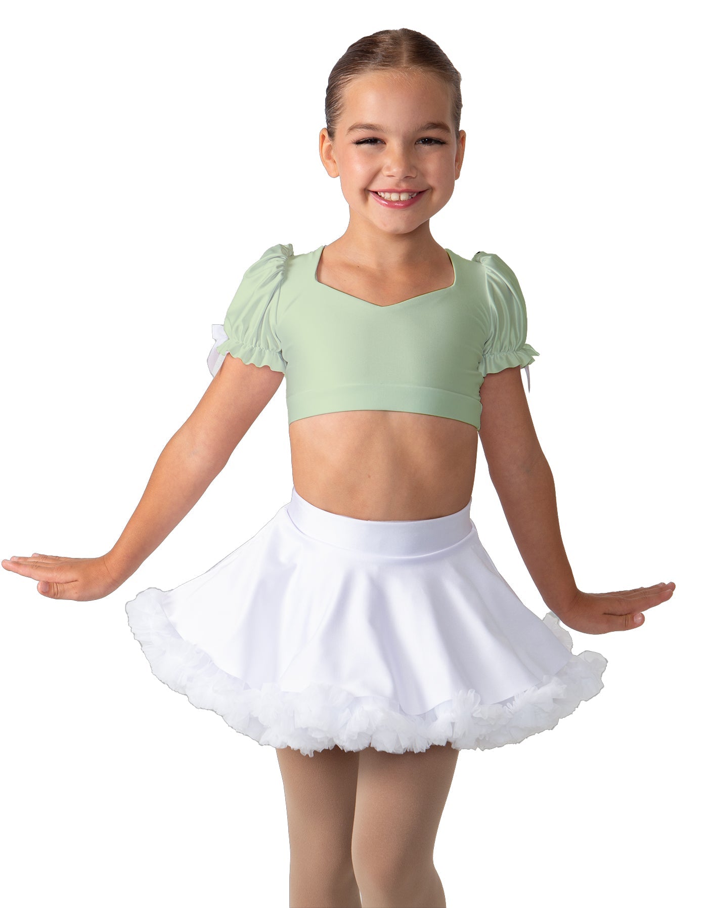Solid Lycra Sweetheart Puff Sleeve Crop Top with Triangle Back